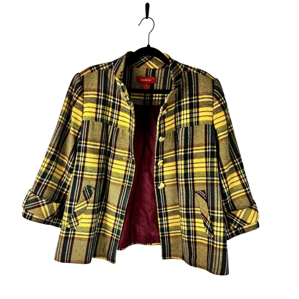 Sundance Size XL Yellow Plaid Wool Blend Button Up Swing Jacket Artsy Grandma‎